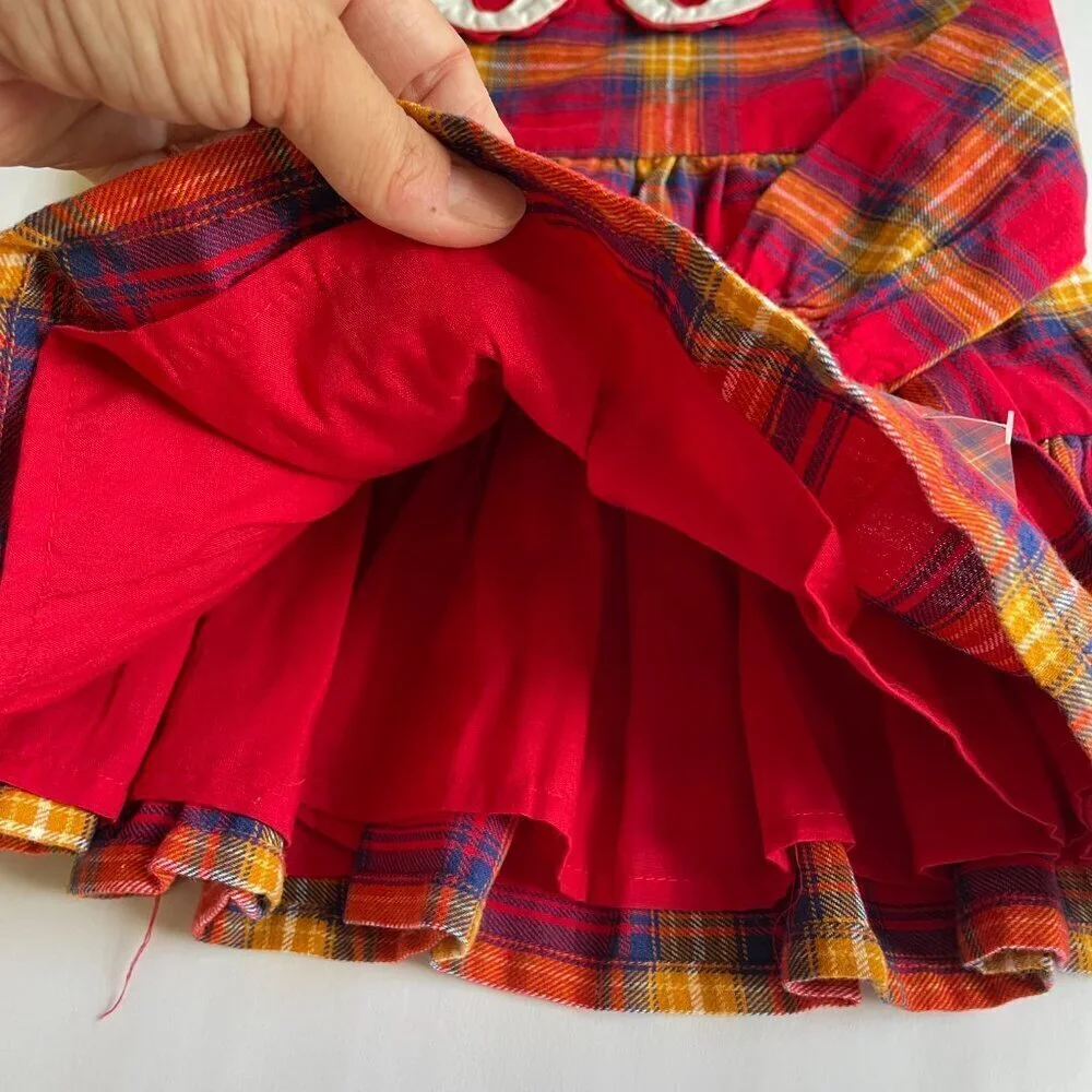 NEW Tahari Baby Girl Fall Apple Plaid Peter Pan Collar Dress - Size 12 Months